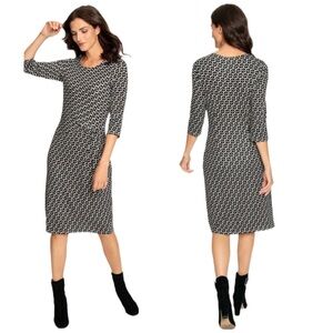 Women’s Black & White Printed Midi Dress - Classic Crew Neck